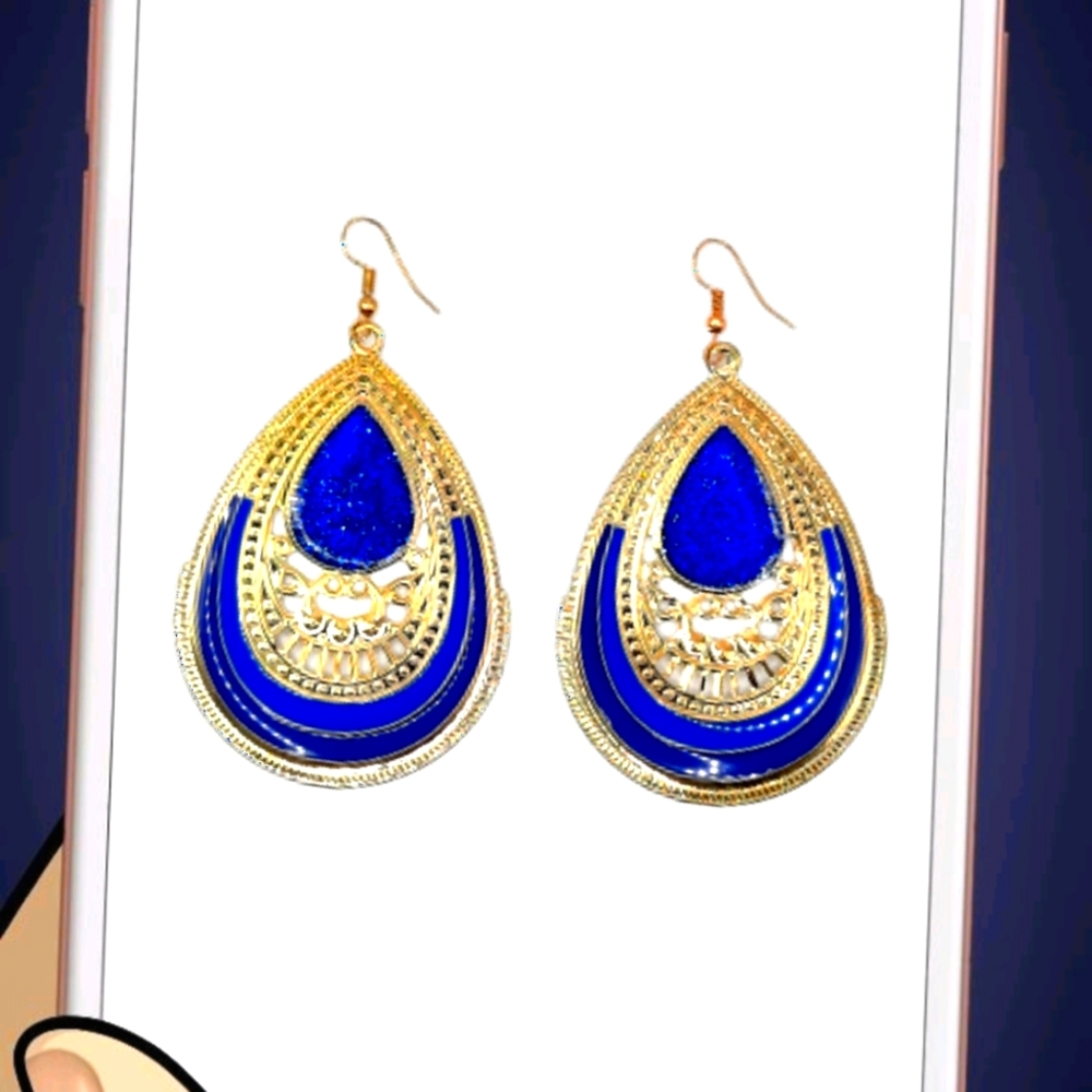 Women's Faux Gold/Blue Dangle Earrings